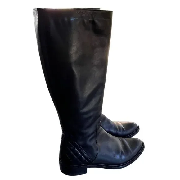 Aquatalia Geneva Black Leather Riding Boots Size 8 - Picture 3 of 10